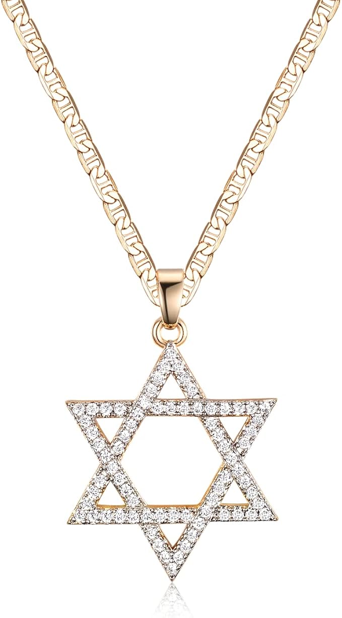 barzel 18k 镀金水晶大卫之星吊坠项链 : 亚马逊中国: 珠宝首饰